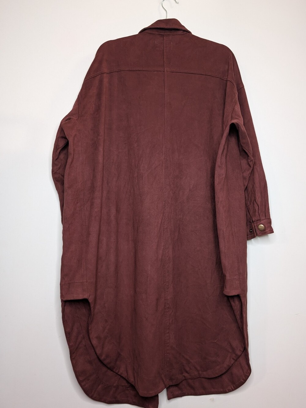 Anthropologie Pilcro Faux Suede Duster Coat Rust Brown Long Utility Jacket - Picture 6 of 6